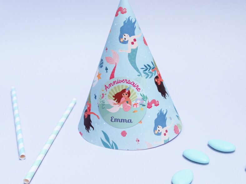 Chapeau pointu gratuit à imprimer pour un anniversaire sirène