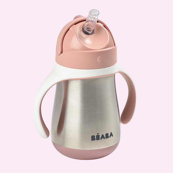 stainless steel straw cup beaba old pink 01 2 3